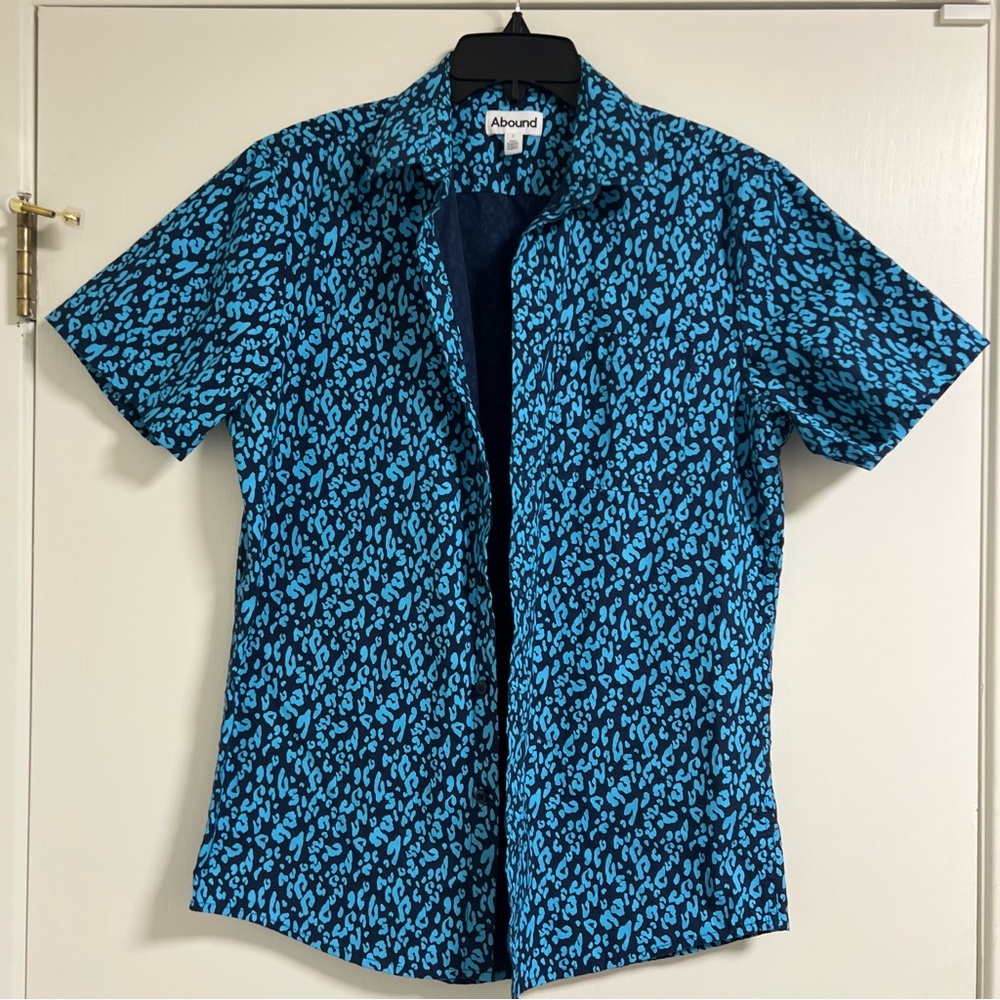 Abound Teal and Black Cotton Patterned Casual Button Up Shirt Small - Picture 2 of 8